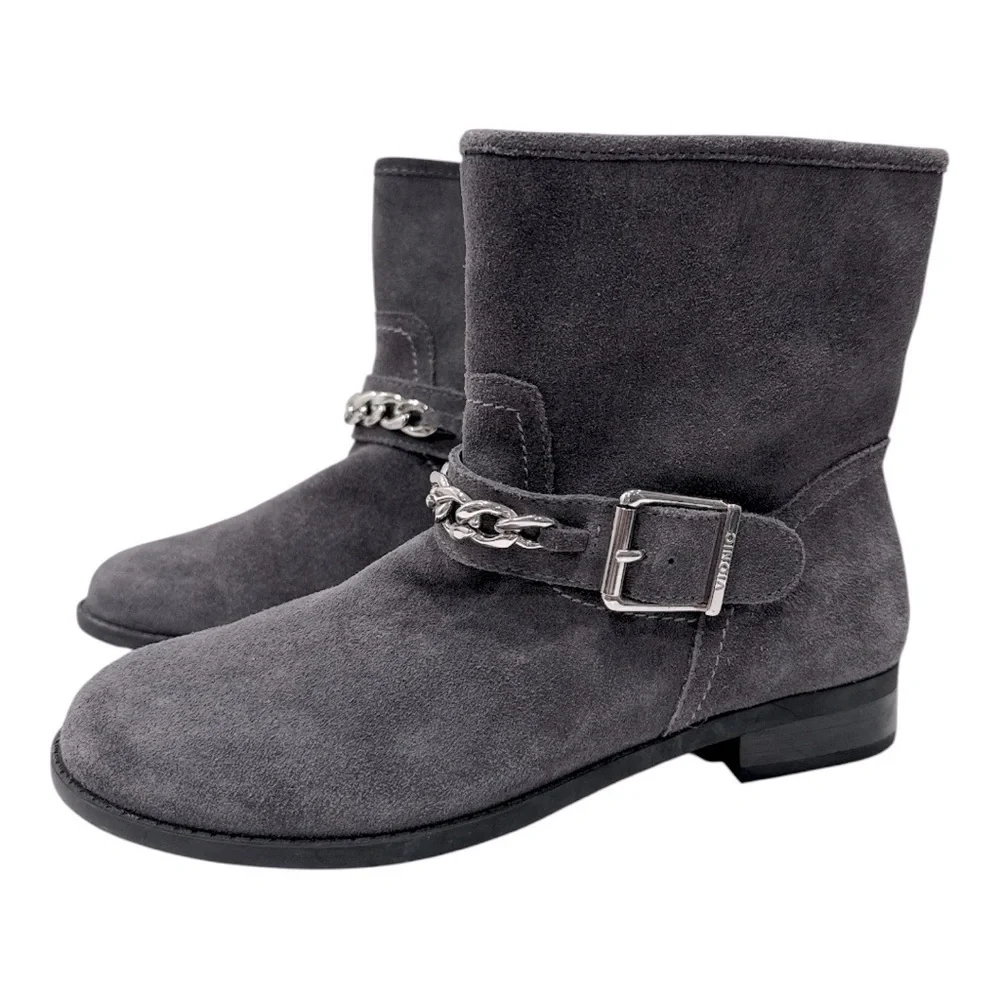 Vionic Crescent Gray Suede Moto Ankle Boots Size 7.5